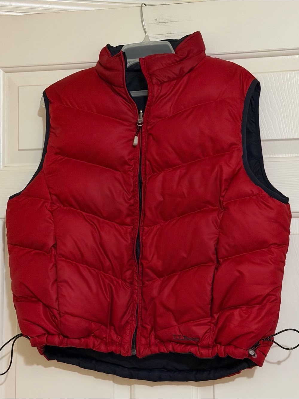 LL Bean Down Puffer Reversible Nylon Vest Women’s Red Black Large M L Full Zip